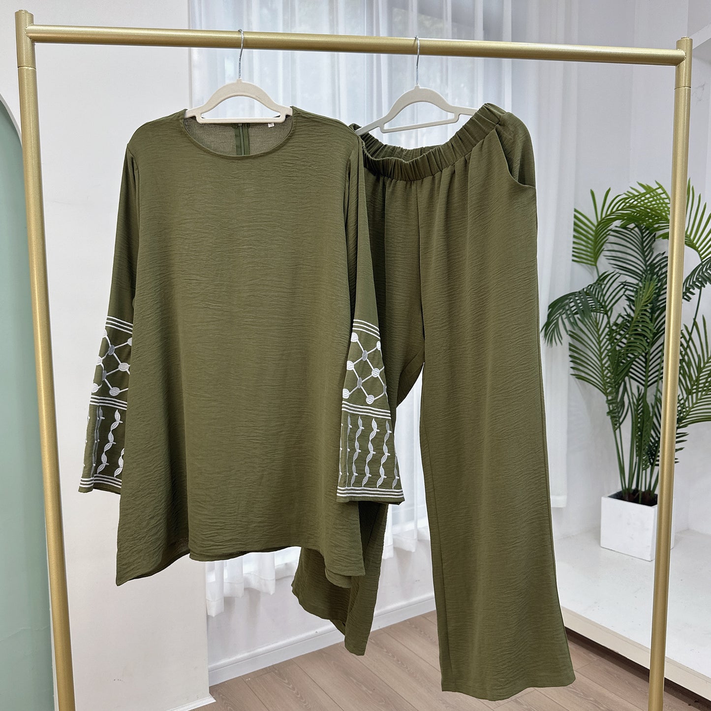 Women’s Embroidered Top & Wide Leg Pants Set