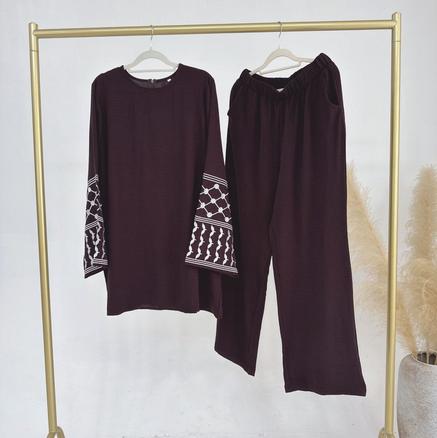 Women’s Embroidered Top & Wide Leg Pants Set