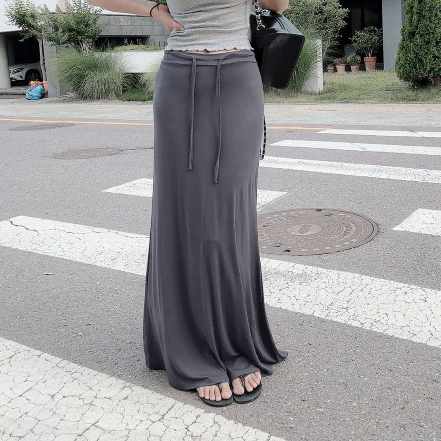 Women’s Elegant Low Waist Belted A-Line Skirt