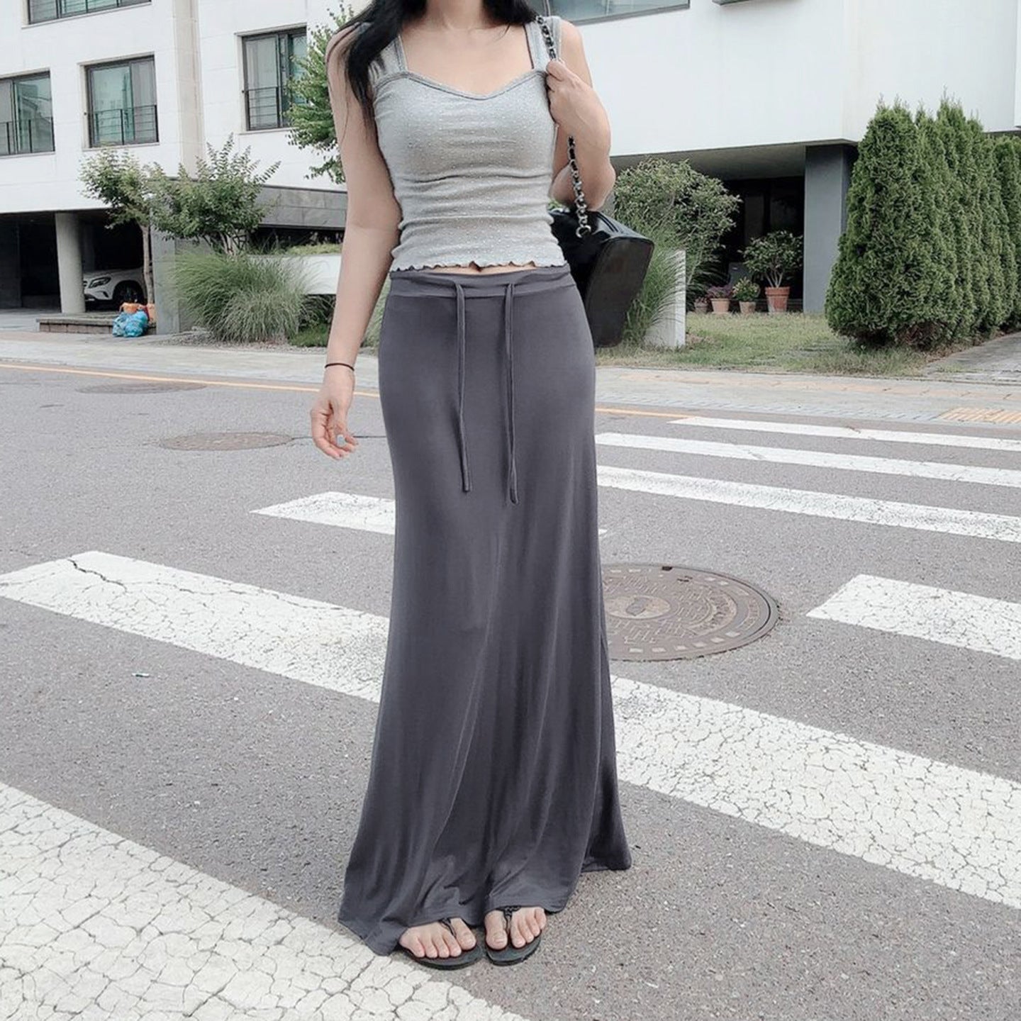 Women’s Elegant Low Waist Belted A-Line Skirt