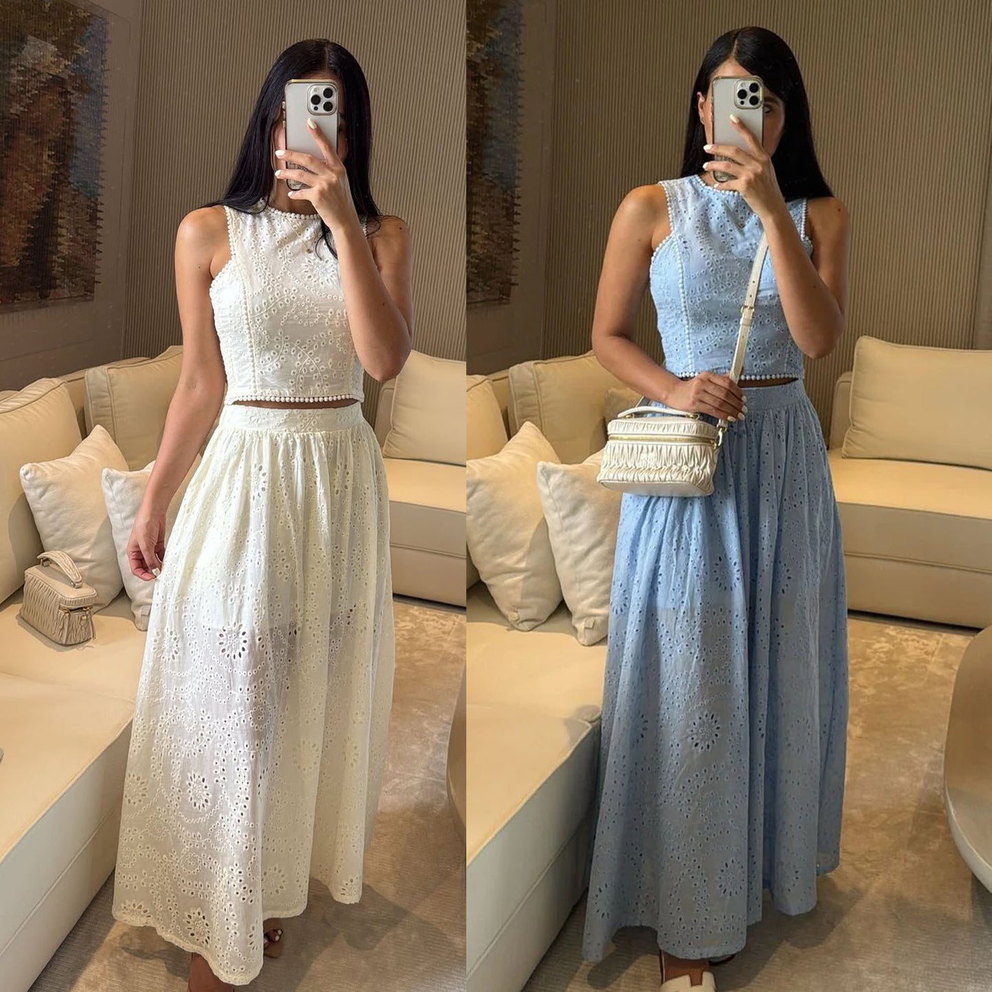 Women’s Lace Hem Camisole Skirt Two-Piece Set