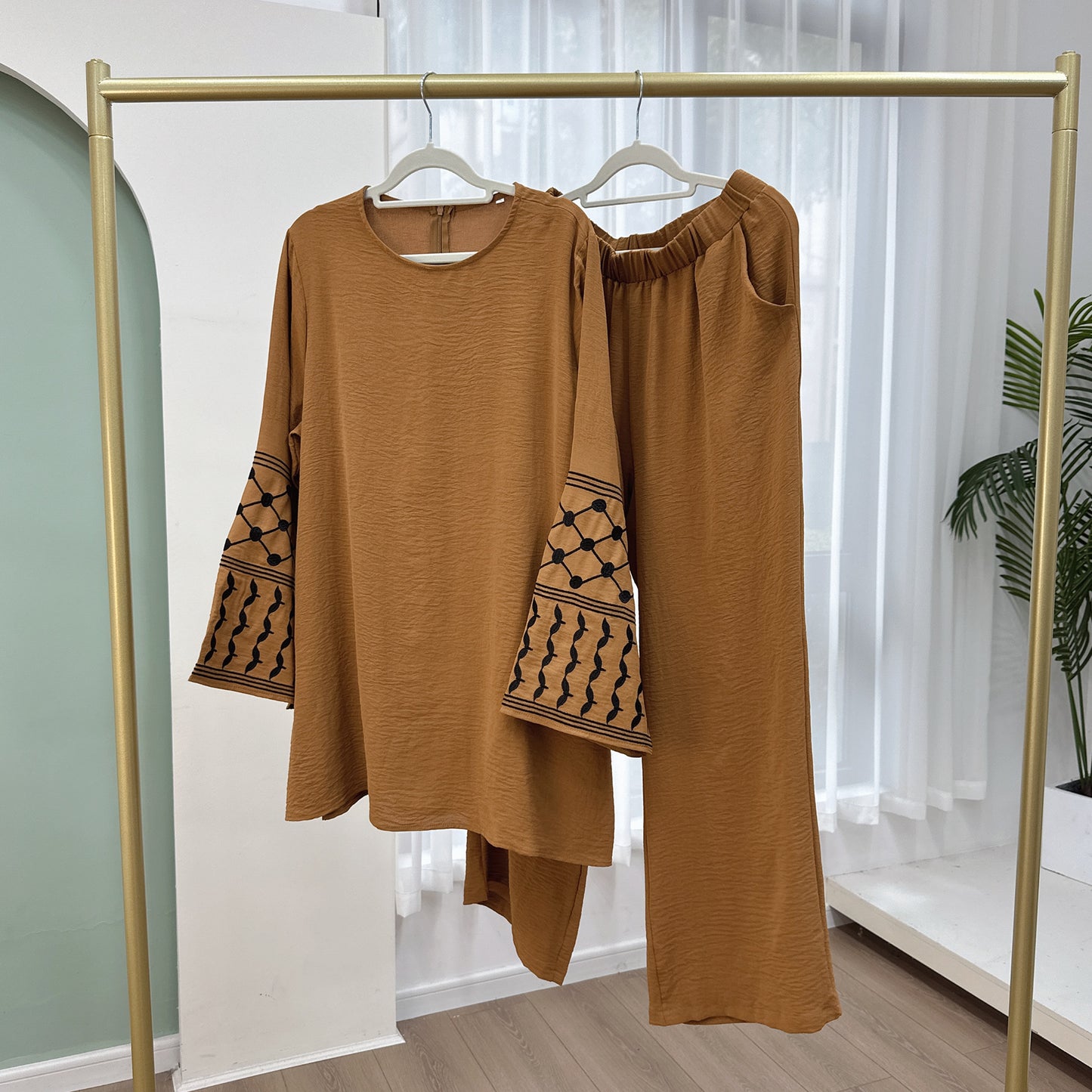 Women’s Embroidered Top & Wide Leg Pants Set