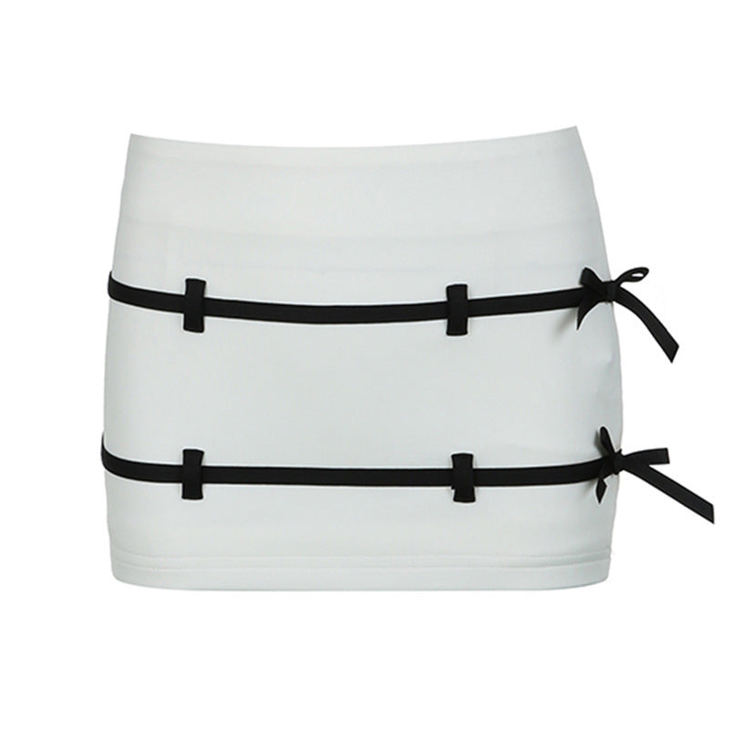 Women’s Black & White Tube Top with Bow Skirt Set