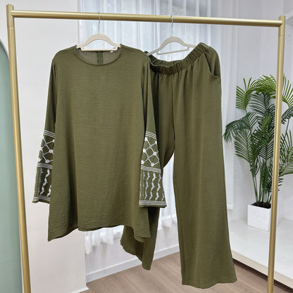Women’s Embroidered Top & Wide Leg Pants Set