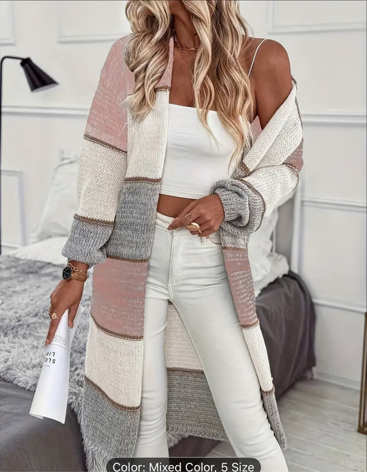Women'S Casual Color Block Cardigan