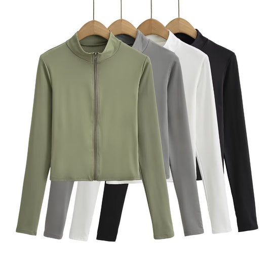 Stand up collar tight fitting short jacket