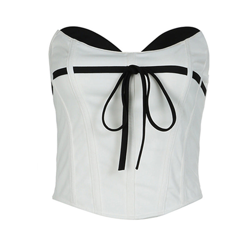 Women’s Black & White Tube Top with Bow Skirt Set
