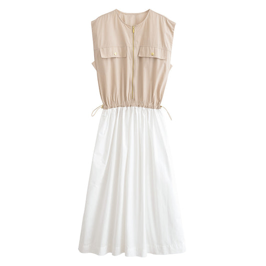 Elegant and minimalist patchwork poplin dress