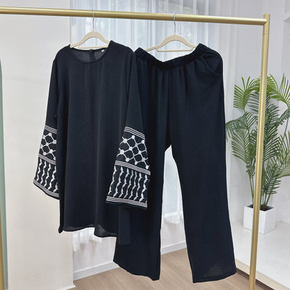 Women’s Embroidered Top & Wide Leg Pants Set