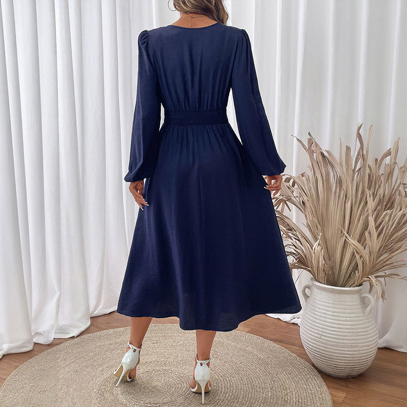 “Women’s Embroidered V-Neck Long Sleeve Dress