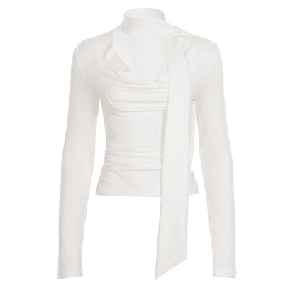 Women’s Halter Neck Pleated Long Sleeve Top