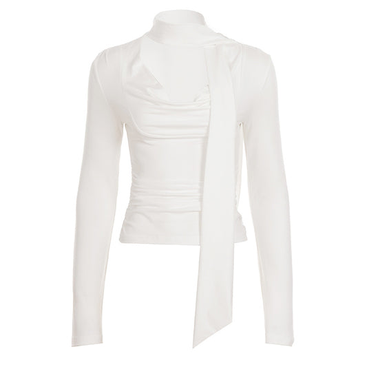 Women’s Halter Neck Pleated Long Sleeve Top