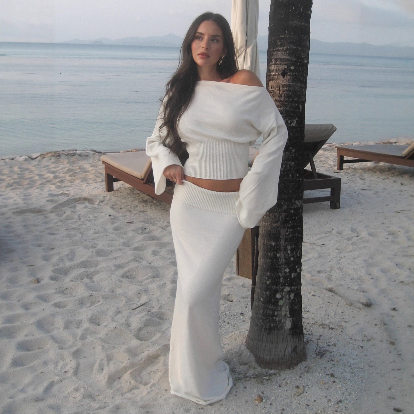 Women’s One-Shoulder Fleece Top & High-Waist Skirt Set