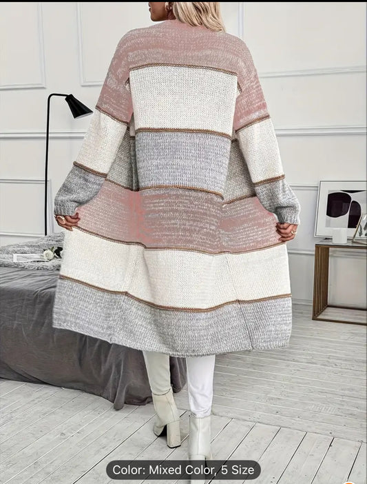 Women'S Casual Color Block Cardigan
