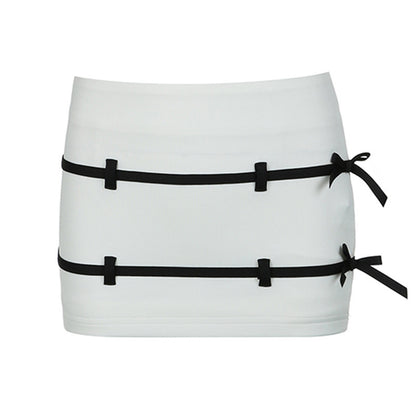 Women’s Black & White Tube Top with Bow Skirt Set