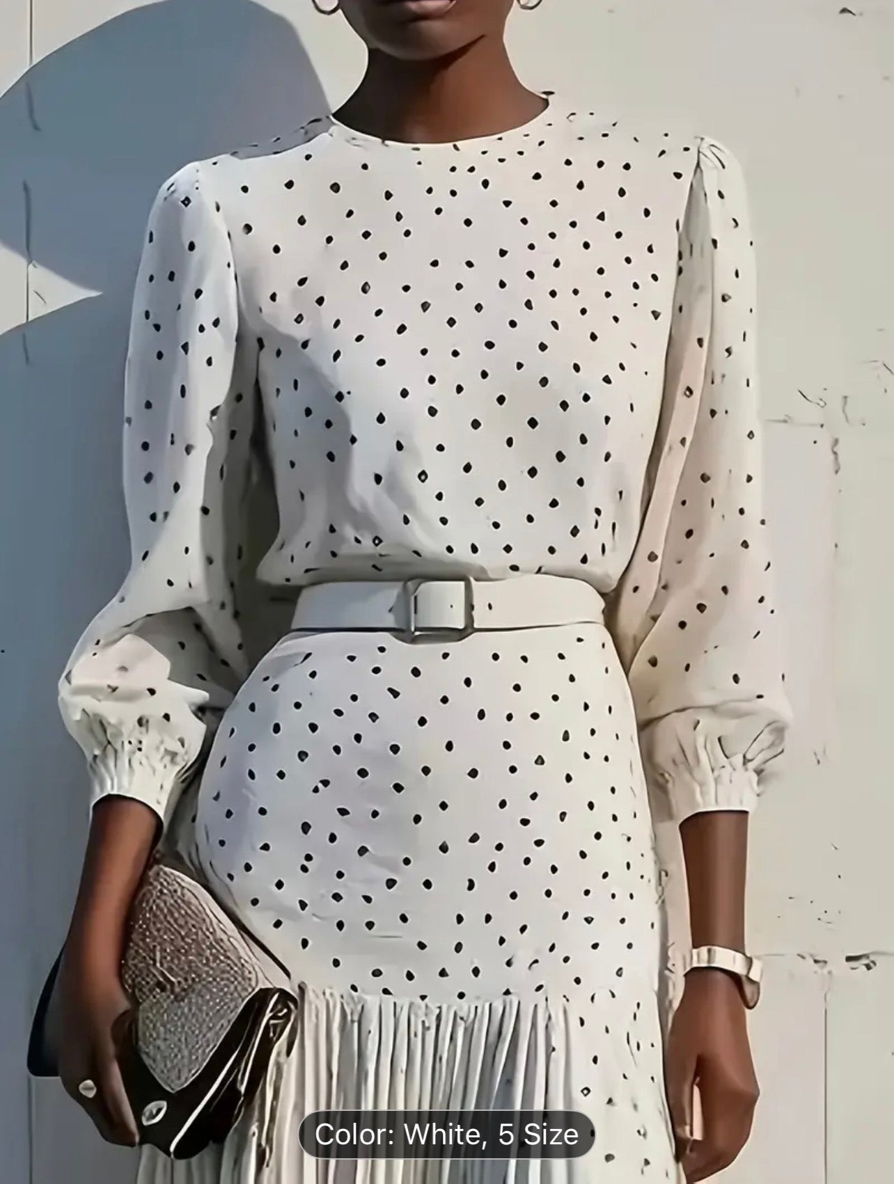 Women’s Elegant Belted Polka Dot Midi Dress