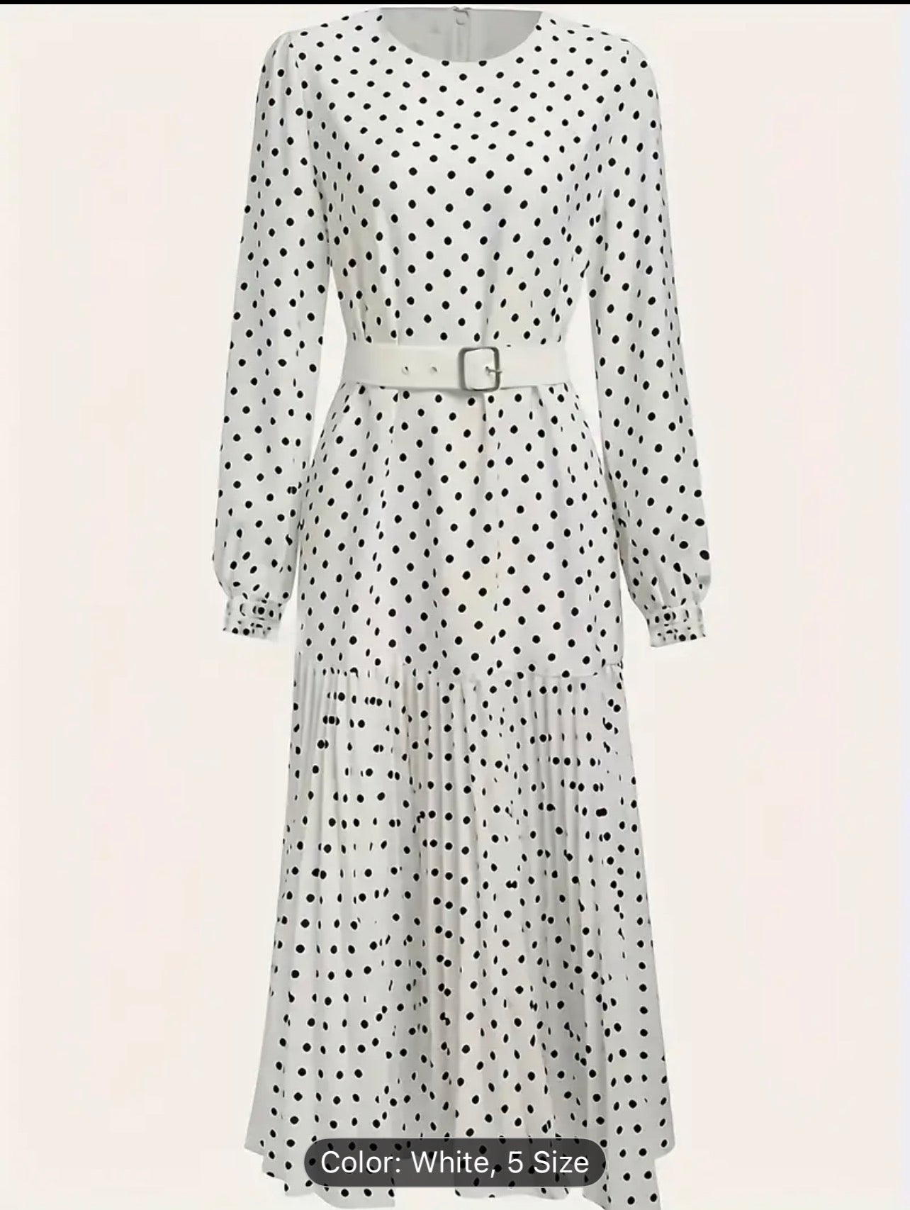 Women’s Elegant Belted Polka Dot Midi Dress