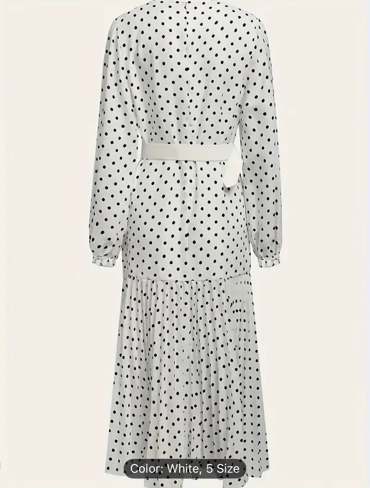 Women’s Elegant Belted Polka Dot Midi Dress