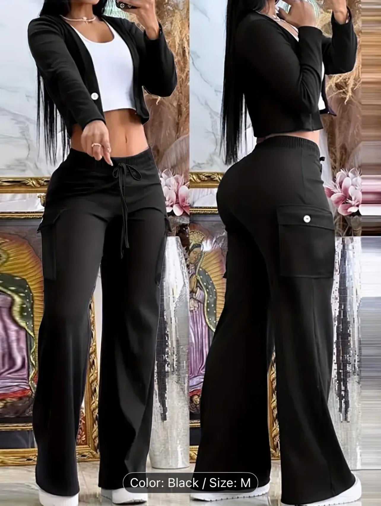 Women’s Green Two-Tone Knit Cardigan & Pants Set