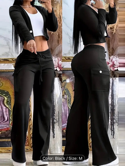 Women’s Green Two-Tone Knit Cardigan & Pants Set